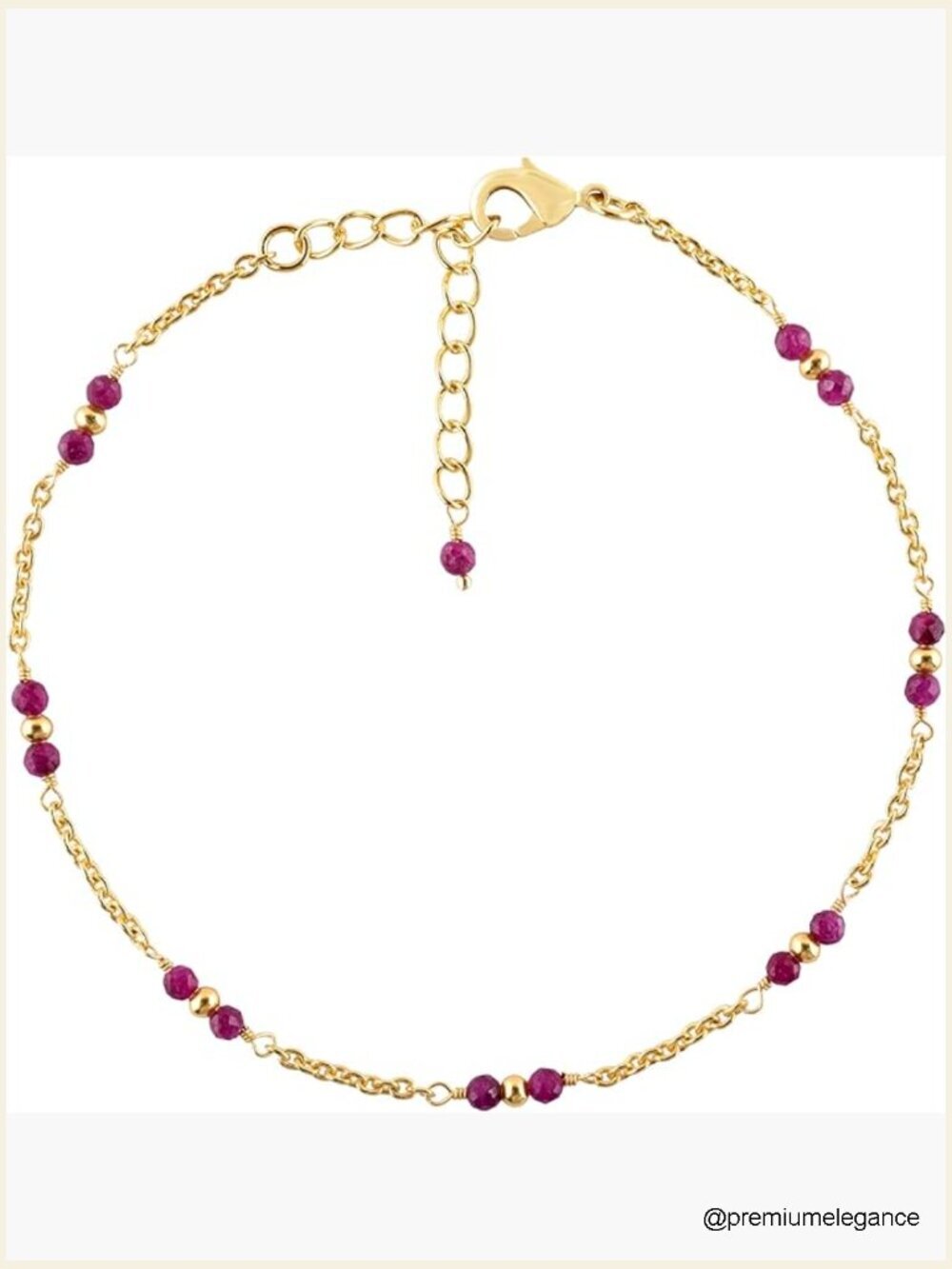 Gold Bead Chain Anklet Bohemian Summer Beach Jewelry for Women with Ruby
